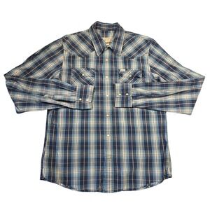 Vintage Hollister Mens Western Styling Plaid Long Sleeve Snap Button Shirt L Y2k